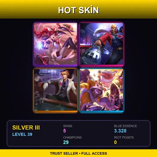 EUW | Star Guardian Jinx | Primetime Draven | Debonair Ezreal | Draven Draven | 5 Skin | 29 Champ | Silver III | Lv39