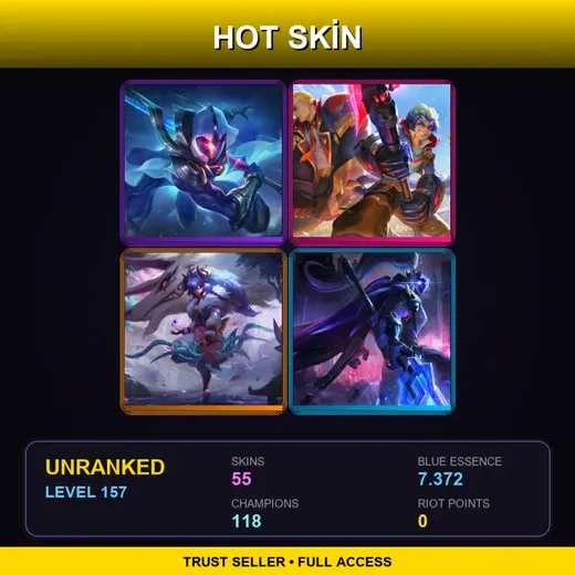 VN | Cosmic Blade Master Yi | Battle Academia Wukong | Spirit Blossom Kindred | PROJECT: Jax | 55 Skin | 118 Champ | Lv157 — LoL account