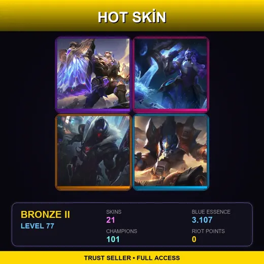 LAS | Victorious Braum | Cosmic Invoker Illaoi | PROJECT: Jhin | Odyssey Malphite | 21 Skin | 101 Champ | Bronze II | Lv77