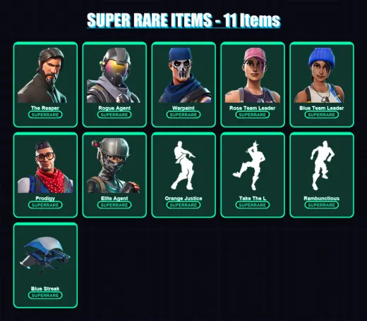 [PS4/PS5/XBOX/PC] | The Reaper | Rogue Agent | Warpaint | Rose Team Leader | Blue Team Leader | 25 skin | 20 pickaxe | 32 emote | 30 glider | Lv450