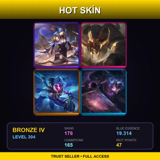 EUW | Victorious Sona | Conqueror Alistar | Cosmic Blade Master Yi | Dark Star Shaco | 178 Skin | 165 Champ | Bronze IV | Lv304