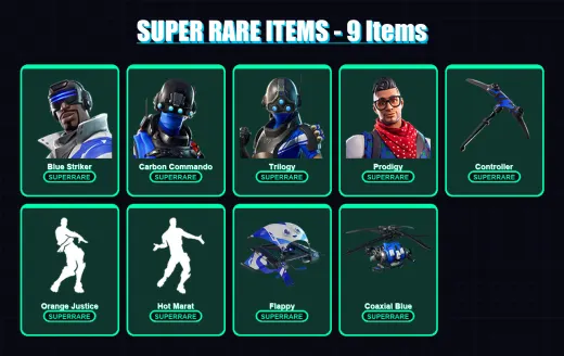 [PS4/PS5/XBOX/PC] | Blue Striker | Carbon Commando | Trilogy | Prodigy | Cuddle Team Leader | 57 skin | 62 pickaxe | 77 emote | 69 glider | Lv1647