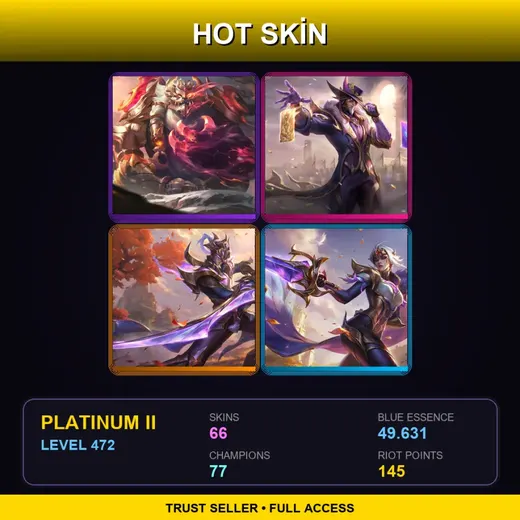LAS | Victorious Twisted Fate | Victorious Master Yi | Prestige Duality Dragon Volibear | Victorious Fiora | 66 Skin | 77 Champ | Platinum II | Lv472 — Debonair Leblanc