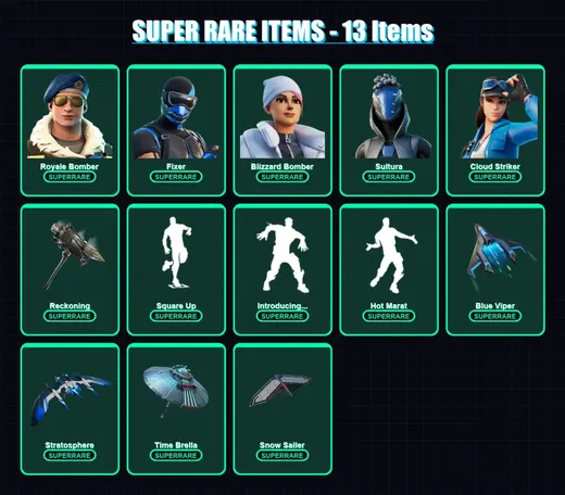 [PS4/PS5/XBOX/PC] | Royale Bomber | Fixer | Blizzard Bomber | Sultura | Cloud Striker | 81 skin | 118 pickaxe | 108 emote | 121 glider | Lv1763