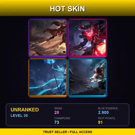 EUW | High Noon Yasuo | Blood Moon Thresh | Frost Queen Janna | Dragonblade Talon | 28 Skin | 73 Champ | Lv30