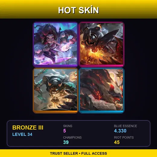 EUNE | Winterblessed Zoe | Lancer Rogue Blitzcrank | Guardian of the Sands Ryze | Shan Hai Scrolls Cho'Gath | 5 Skin | 39 Champ | Bronze III | Lv34