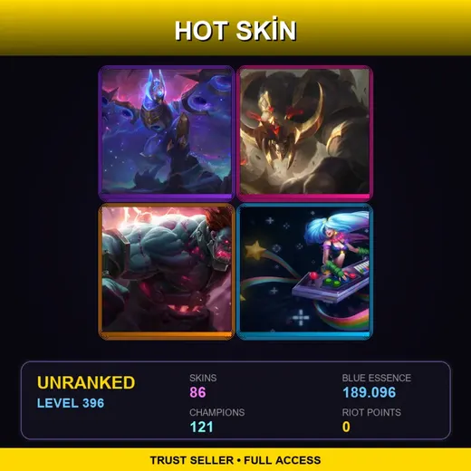 LAS | Conqueror Alistar | Hextech Sion | Cosmic Blade Master Yi | Cosmic Reaver Kassadin | 86 Skin | 121 Champ | Lv396 — Mythmaker Galio