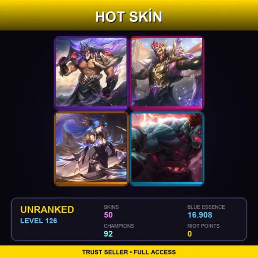 LAS | Victorious Tryndamere | Victorious Draven | Victorious Sona | Hextech Sion | 50 Skin | 92 Champ | Lv126