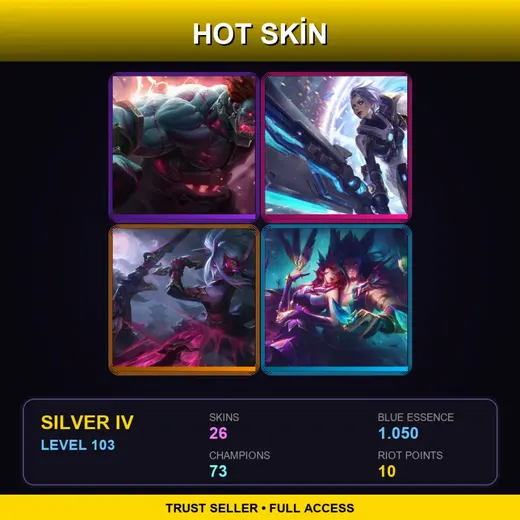 TR | Hextech Sion | Blood Moon Katarina | Pulsefire Riven | Star Guardian Rakan | 26 Skin | 73 Champ | Silver IV | Lv103
