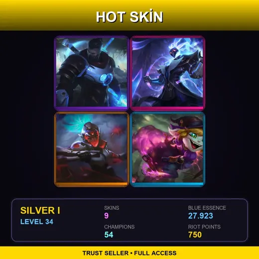 EUW | Pulsefire Shen | Pulsefire Thresh | PROJECT: Akali | Bewitching Tristana | 9 Skin | 54 Champ | Silver I | Lv34