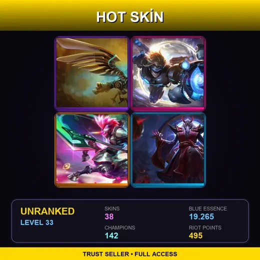 EUW | Hextech Anivia | Pulsefire Ezreal | Arcade Hecarim | Blood Moon Zilean | 38 Skin | 142 Champ | Lv33