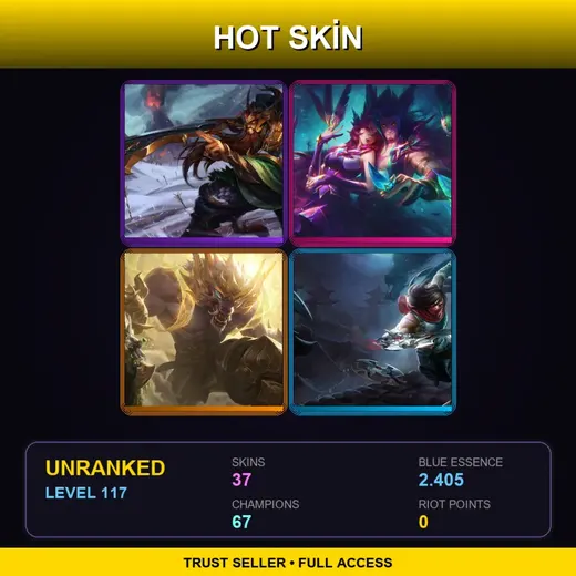 SG | Star Guardian Xayah | Lunar Guardian Warwick | Warring Kingdoms Tryndamere | Dragonblade Talon | 37 Skin | 67 Champ | Lv117