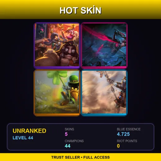 EUNE | Order of the Banana Soraka | Headhunter Akali | Leprechaun Veigar | Pharaoh Nasus | 5 Skin | 44 Champ | Lv44