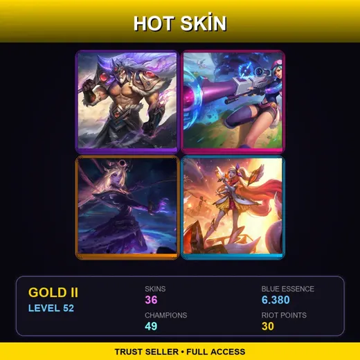 SG | Victorious Tryndamere | Star Guardian Seraphine | Blood Moon Katarina | Blood Moon Sivir | 36 Skin | 49 Champ | Gold II | Lv52