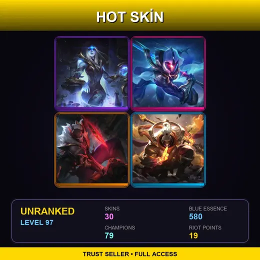 VN | Cosmic Blade Master Yi | Cosmic Queen Ashe | Blood Moon Pyke | God Staff Jax | 30 Skin | 79 Champ | Lv97