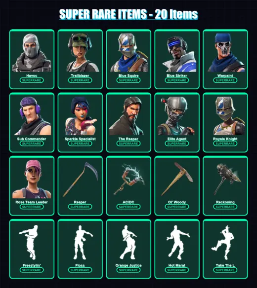 [PC/XBOX/PSN] | Havoc | Trailblazer | Blue Squire | Blue Striker | Warpaint | 56 skin | 43 pickaxe | 47 emote | 45 glider | Lv517