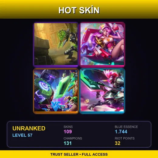 NA | Hextech Singed | Star Guardian Kai'Sa | Arcade Miss Fortune | Star Guardian Poppy | 109 Skin | 131 Champ | Lv57