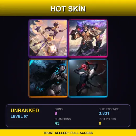 BR | Prestige Porcelain Lux | Victorious Tryndamere | Shadow Evelynn | Masque of the Black Rose Elise | 8 Skin | 43 Champ | Lv57 — Waterloo Miss Fortune