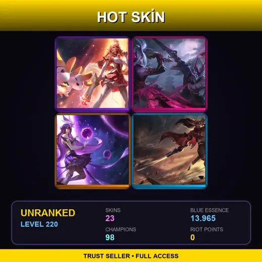 LAS | Star Guardian Miss Fortune | Blood Moon Master Yi | Star Guardian Syndra | High Noon Yasuo | 23 Skin | 98 Champ | Lv220 — Debonair Leblanc