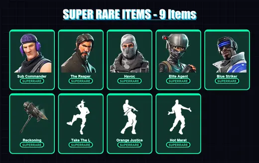 [PS4/PS5/XBOX/PC] | Sub Commander | The Reaper | Havoc | Elite Agent | Blue Striker | 30 skin | 37 pickaxe | 37 emote | 36 glider | Lv526