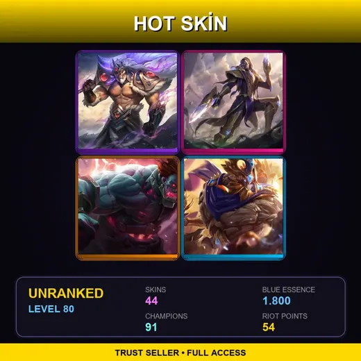 SG | Victorious Tryndamere | Victorious Lucian | Hextech Sion | Victorious Maokai | 44 Skin | 91 Champ | Lv80