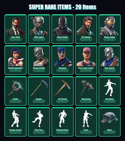 [PC/PSN] | John Wick | Elite Agent | Black Knight | The Reaper | Rogue Agent | 145 skin | 139 pickaxe | 181 emote | 115 glider | Lv1329