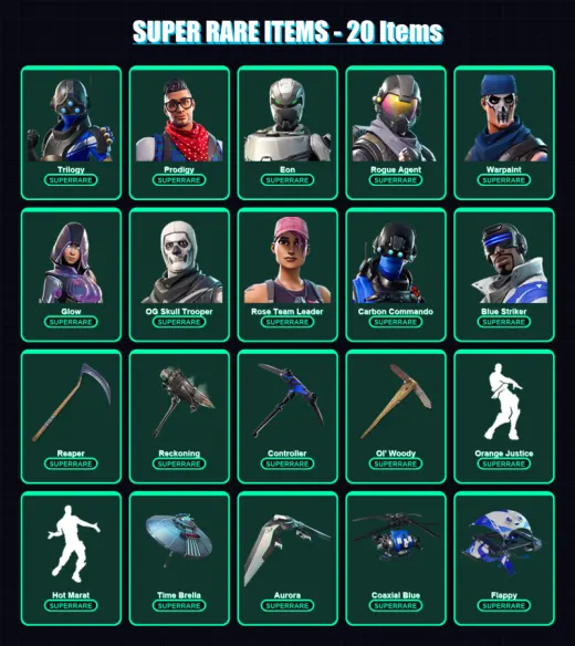 [PC/XBOX/PSN] | Trilogy | Prodigy | Eon | Rogue Agent | Warpaint | 72 skin | 57 pickaxe | 71 emote | 68 glider | Lv696