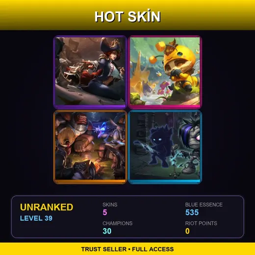 BR | Waterloo Miss Fortune | Beemo | Ryze Whitebeard | Emumu | 5 Skin | 30 Champ | Lv39 — Beemo