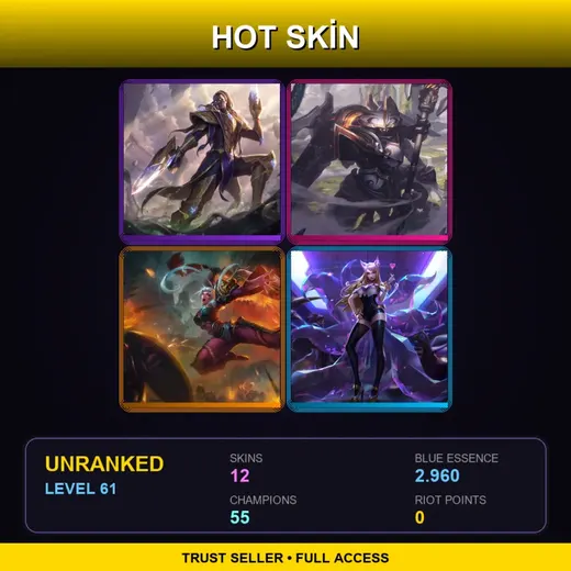 TR | Victorious Lucian | Mecha Kingdoms Jax | Dragonblade Riven | K/DA Ahri | 12 Skin | 55 Champ | Lv61 — Skt T1 Zed