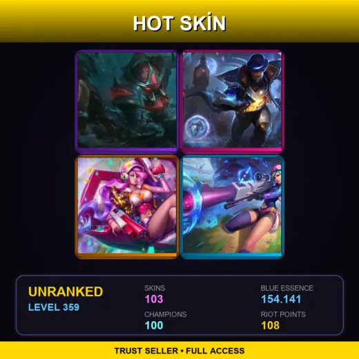 BR | Conqueror Nautilus | Pulsefire Twisted Fate | Arcade Miss Fortune | Arcade Caitlyn | 103 Skin | 100 Champ | Lv359