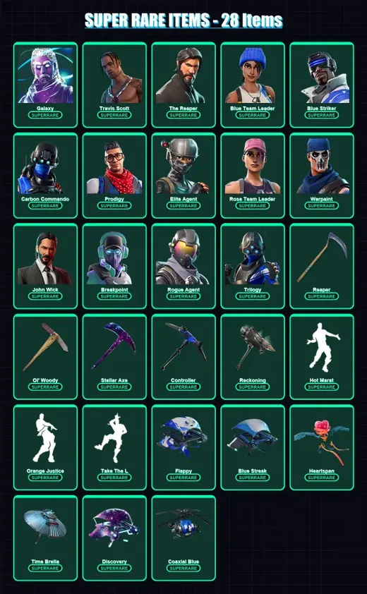 [PS4/PS5/XBOX/PC] | Galaxy | Travis Scott | The Reaper | Blue Team Leader | Blue Striker | 201 skin | 231 pickaxe | 180 emote | 178 glider | Lv2812