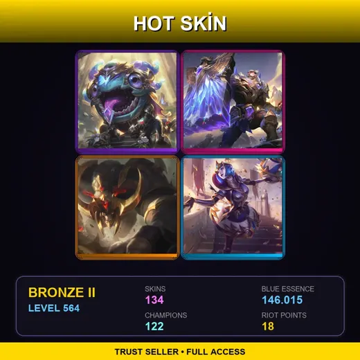 LAS | Victorious Kog'Maw | Victorious Braum | Conqueror Alistar | Victorious Orianna | 134 Skin | 122 Champ | Bronze II | Lv564