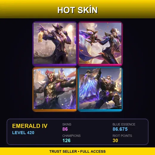 LAS | Victorious Twisted Fate | Victorious Fiora | Victorious Draven | Victorious Braum | 86 Skin | 126 Champ | Emerald IV | Lv420