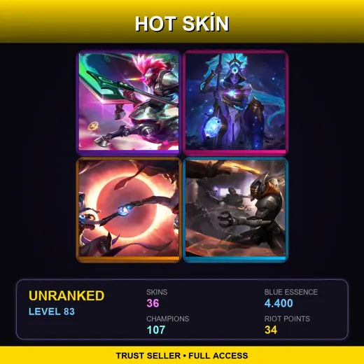 LAS | Cosmic Huntress Nidalee | PROJECT: Yi | Blood Moon Talon | Arcade Hecarim | 36 Skin | 107 Champ | Lv83