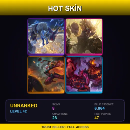 VN | Ice King Twitch | Lunar Guardian Warwick | Dragonblade Riven | Infernal Nasus | 8 Skin | 28 Champ | Lv42
