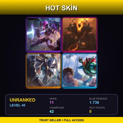 LAN | PROJECT: Jinx | High Noon Thresh | Mecha Kingdoms Sett | Pool Party Ziggs | 11 Skin | 42 Champ | Lv40