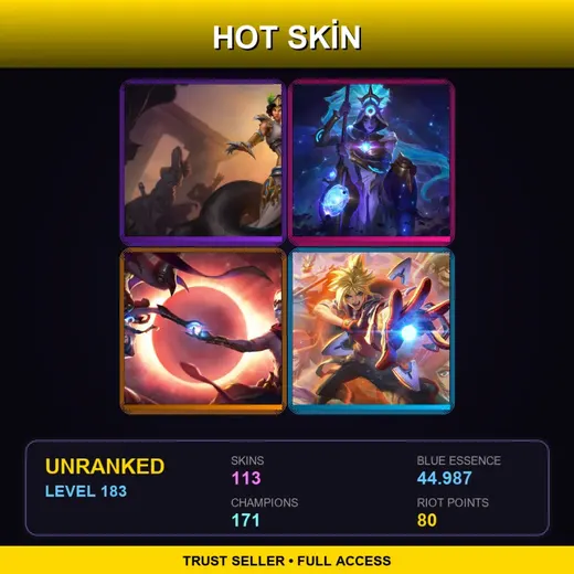 VN | Mythic Cassiopeia | Battle Academia Ezreal | Battle Academia Wukong | Cosmic Huntress Nidalee | 113 Skin | 171 Champ | Lv183