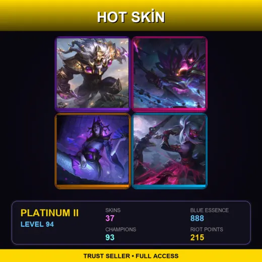 TR | Victorious Rengar | Dark Star Mordekaiser | Spirit Blossom Cassiopeia | Blood Moon Katarina | 37 Skin | 93 Champ | Platinum II | Lv94