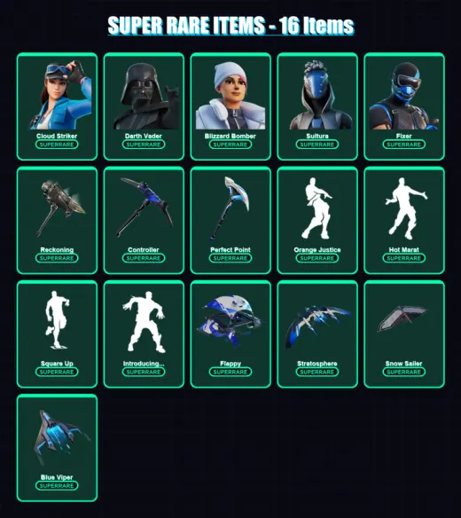 [PS4/PS5/XBOX/PC] | Cloud Striker | Darth Vader | Blizzard Bomber | Sultura | Fixer | 143 skin | 139 pickaxe | 128 emote | 140 glider | Lv1717