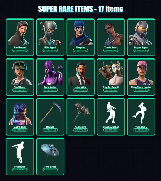 [PC/XBOX/PSN] | The Reaper | Elite Agent | Warpaint | Travis Scott | Rogue Agent | 525 skin | 317 pickaxe | 807 emote | 128 glider | Lv2334