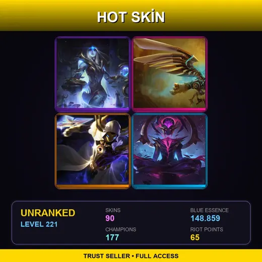SG | Hextech Anivia | Star Guardian Miss Fortune | Cosmic Reaver Kassadin | Blood Moon Zyra | 90 Skin | 177 Champ | Lv221