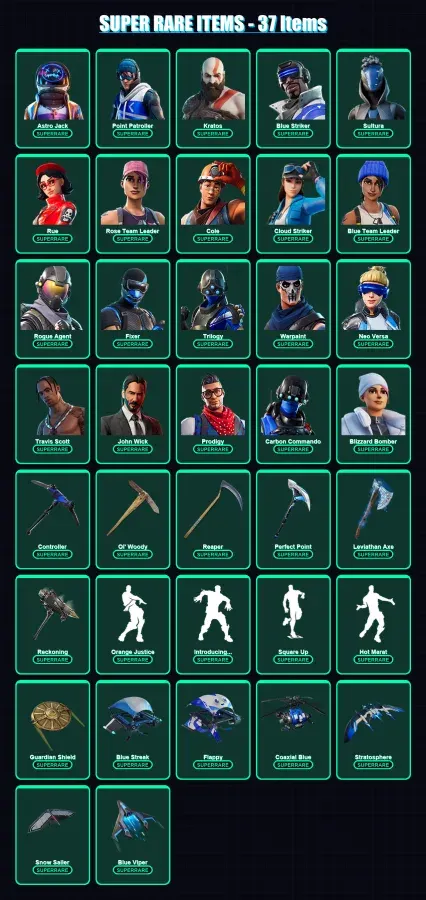 [PS4/PS5/XBOX/PC] | Astro Jack | Point Patroller | Kratos | Blue Striker | Sultura | 229 skin | 207 pickaxe | 242 emote | 176 glider | Lv2569