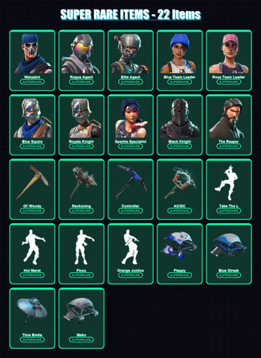 [PS4/PS5/XBOX/PC] | Warpaint | Rogue Agent | Elite Agent | Blue Team Leader | Rose Team Leader | 54 skin | 73 pickaxe | 81 emote | 77 glider | Lv123