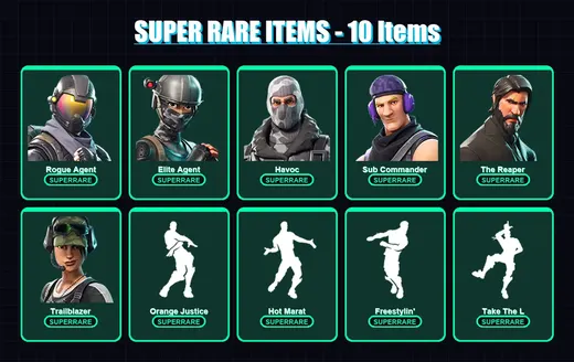 [PS4/PS5/XBOX/PC] | Rogue Agent | Elite Agent | Havoc | Sub Commander | The Reaper | 21 skin | 26 pickaxe | 32 emote | 33 glider | Lv543