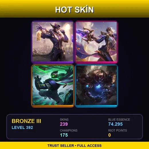 SG | Victorious Twisted Fate | Victorious Fiora | Conqueror Jax | Hextech Galio | 239 Skin | 175 Champ | Bronze III | Lv392 — Dragon Guardian Galio