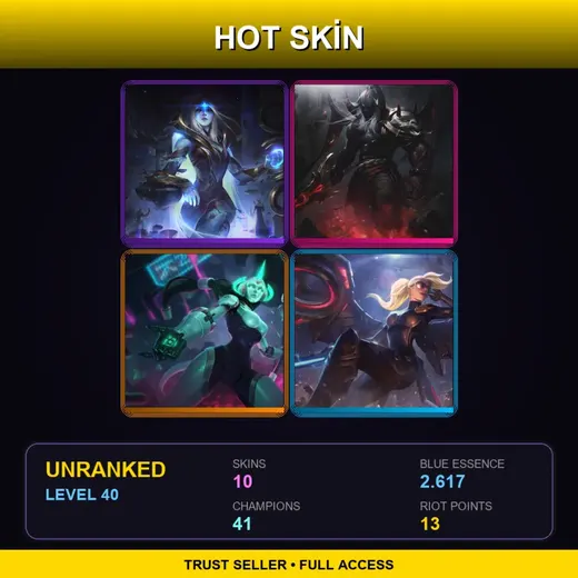 LAS | Cosmic Queen Ashe | Blood Moon Aatrox | Program Soraka | Riot Kayle | 10 Skin | 41 Champ | Lv40 — Gatekeeper Galio