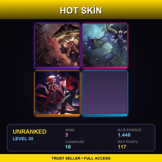 EUW | Subterranean Nautilus | Unchained Alistar | Tango Evelynn | 3 Skin | 10 Champ | Lv30