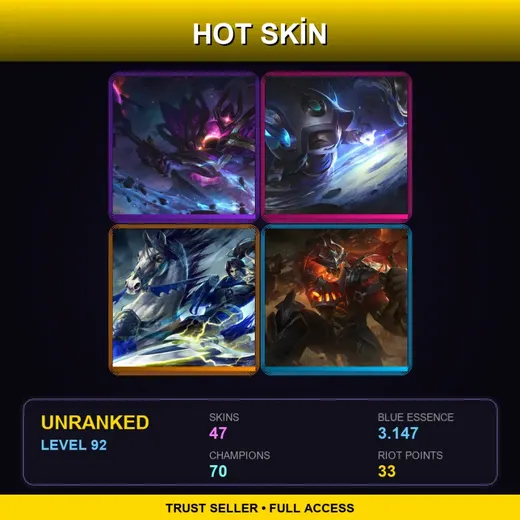 VN | High Noon Mordekaiser | Star Guardian Miss Fortune | Dark Star Mordekaiser | Cosmic Enchantress Lulu | 47 Skin | 70 Champ | Lv92