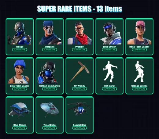 [PC/XBOX/PSN] | Trilogy | Warpaint | Prodigy | Blue Striker | Rose Team Leader | 31 skin | 49 pickaxe | 68 emote | 52 glider | Lv917