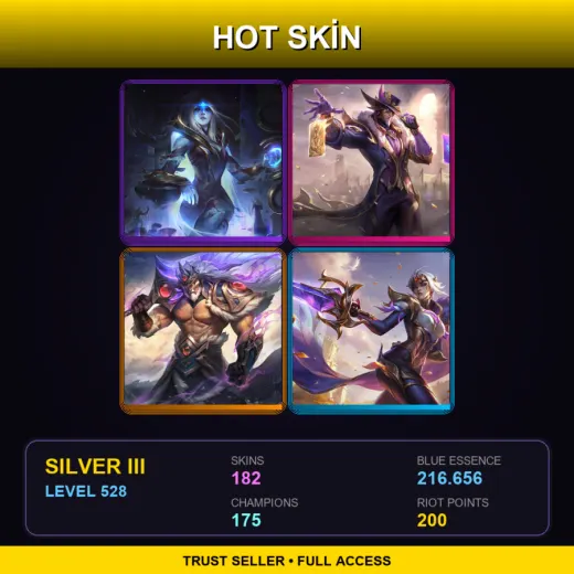 ME | Cosmic Queen Ashe | Victorious Twisted Fate | Victorious Tryndamere | Victorious Fiora | 182 Skin | 175 Champ | Silver III | Lv528